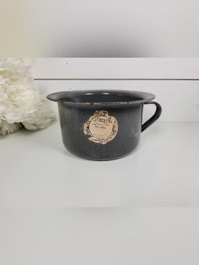 Antique Gray Graniteware Chamber Pot | Primitive Farmhouse Enamelware Bucket USA